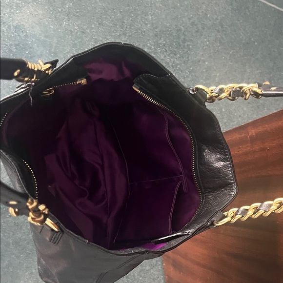 Coach Black Leather Tote with Gold Accents - Picture 4 of 7